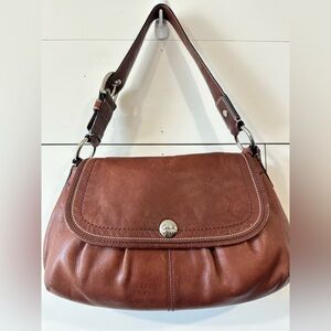 Coach Soho Pleated Flap Bag Brown Leather Shoulder Bag F13729